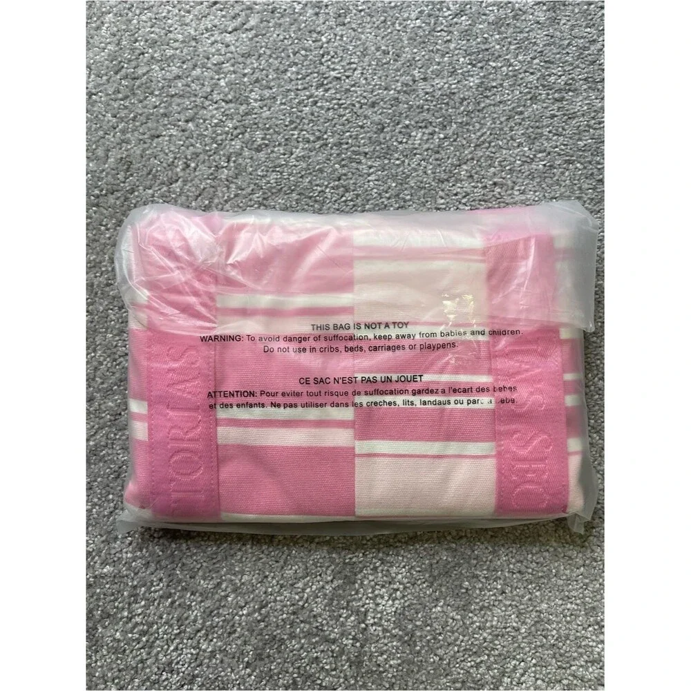 Victoria's Secret Heritage Pink Stripe Canvas Tote Bag